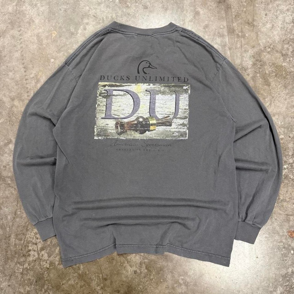 Vintage Ducks Unlimited Long Sleeve Shirt Mens Large Gray Y2K Hunting Graphic